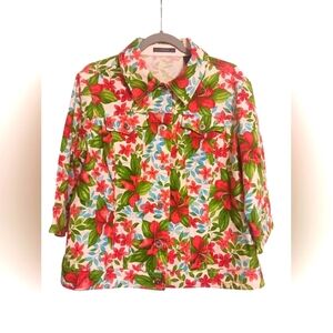 ADORABLE LIZ CLAIBORNE BUTTON DOWN FLORAL JEAN JACKET SIZE P 1